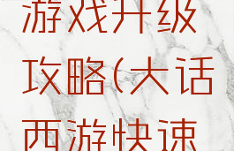 大话西游游戏升级攻略(大话西游快速升级攻略)